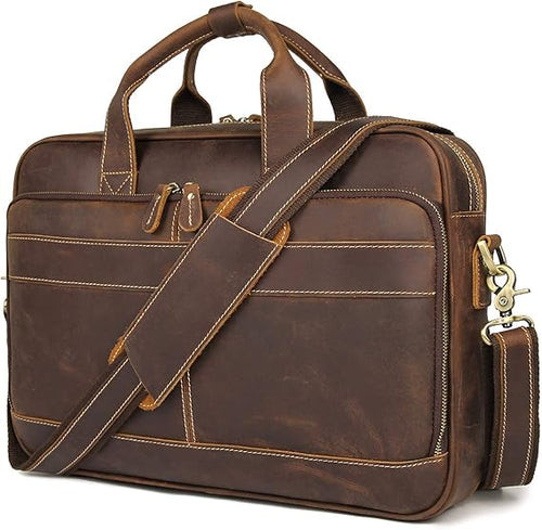 Leather Messenger Bag for Men Vintage Travel Backpack 17 inch laptop Briefcase Shoulder Bags