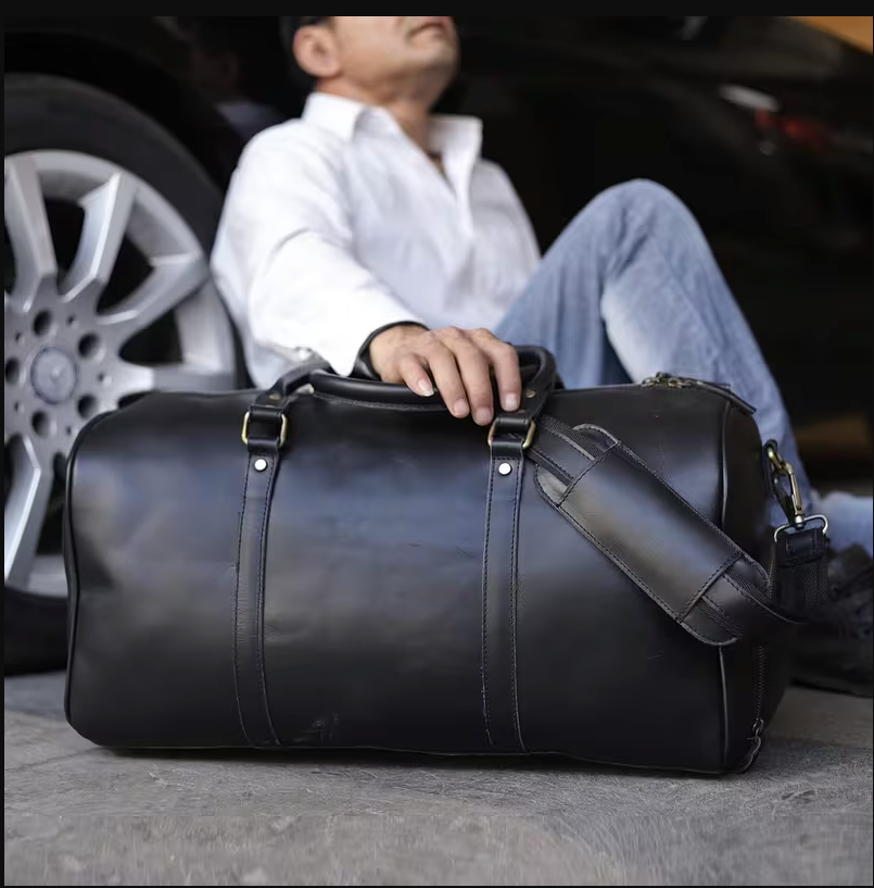 Leather Travel Bag Weekender Overnight Bag Leather Large Carry On Bag Travel Tote Duffel Bag for Men & Women