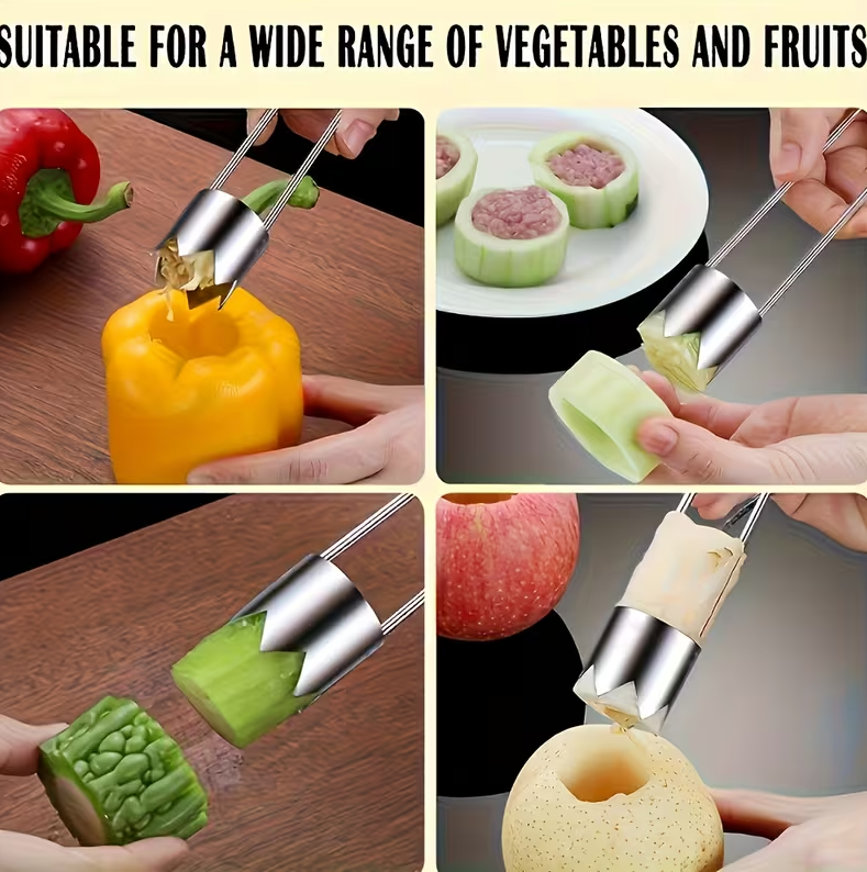 Stainless Steel Fruit and Vegetable Core Remover, Red Bell Pepper Seed Remover, Universal Kitchen Gadget for Apples, Pears, Tomatoes, Peppers, etc. - Durable and Easy to Use, Suitable for 11 Festivals