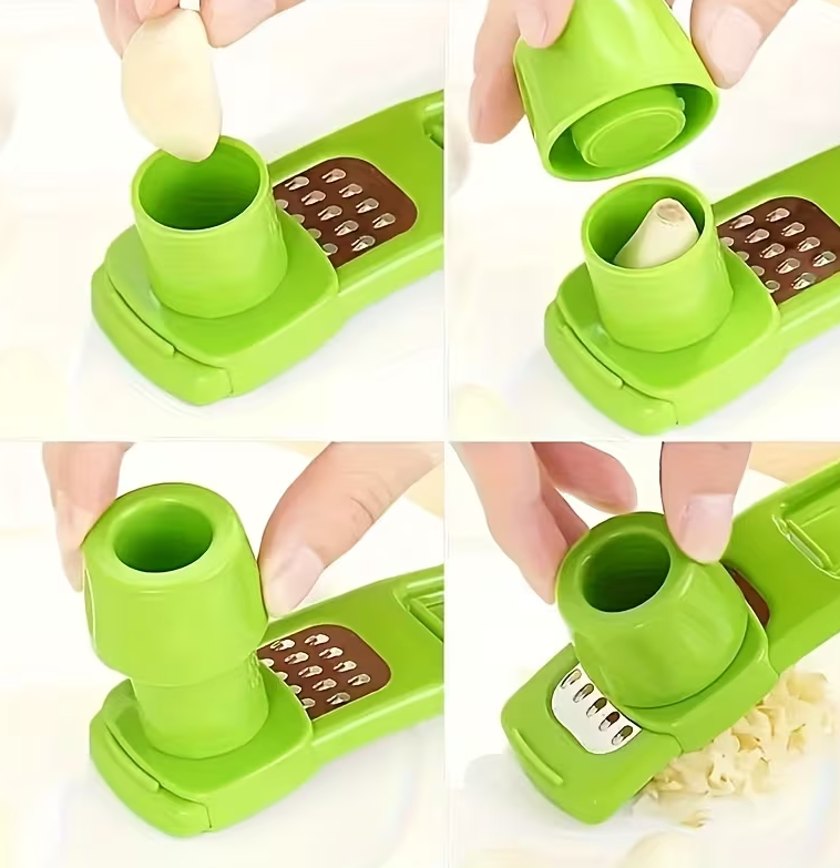 Green 1pc Mini Garlic Grinder Creative Garlic Press Kitchen Garlic Mash Manual Garlic Mashing Kitchen Gadgets Outdoor BBQ Small Tool